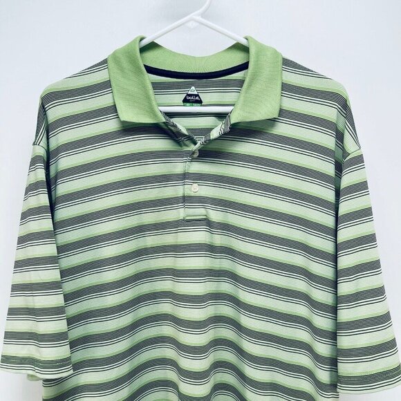 Bolle Golf Shirt Size L Tech Polo Green Blue Stripe Performance Short Sleeve - Picture 2 of 9